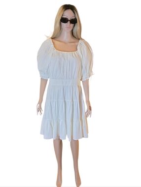 Rachel Parcell Soft White/Ivory Puff Sleeve Tiered Mini Dress - Size XL EUC